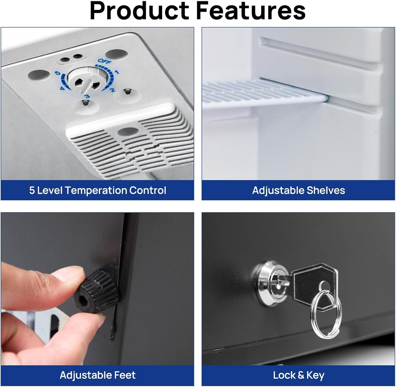 Smad Locking Mini Fridge 2.1 Cu Ft, Mini Fridge with Lock, 12V RV Refrigerator 2 Ways 12V DC/110V AC Semi Truck Refrigerator for RV, Truck, Office, Reversible Door, Black