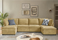 HULALA HOME 127'' Modular Sectional Sofa, Oversized U Shaped Couch with Storage Ottoman, Comfy Chenille Sofa with Deep Seat, 6 Seat Convertible Couches for Living Room, Cream