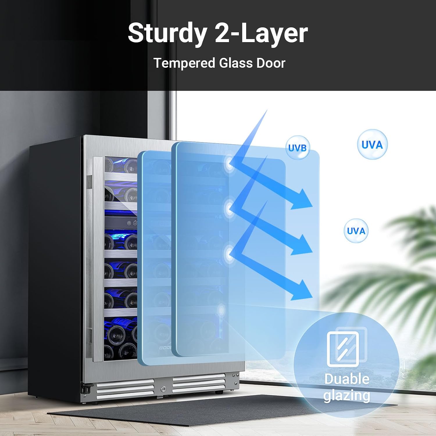 BODEGA 56 Bottle Wine Cooler, 24 Inch Dual Zone Wine Fridge with Double-Layer Glass Door, Wine Cooler Refrigerator with Digital Temperature Control and Temperature Memory, Wine Cooler for Home