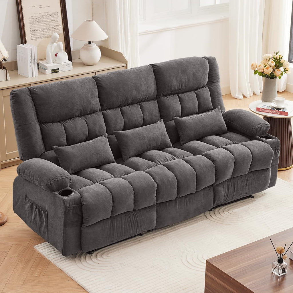 MAHOMICO Recliner Sofa with Cup Holders for Living Room 3 Seat Manual Oversized Recliner Chiar with Ergonomic, Side Pocket for Adult