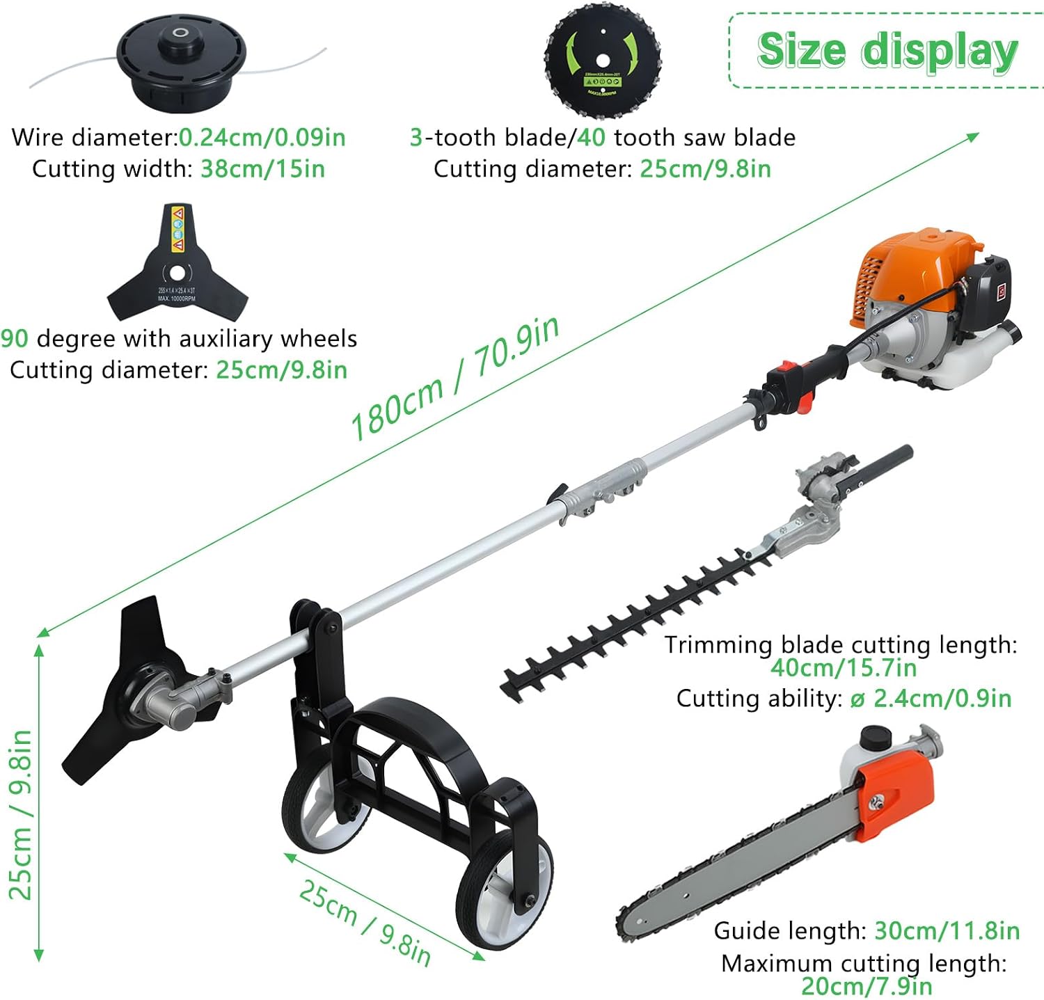 Gas Weed Eater 52CC 8-in-1 Multi-Attachment Combo Kit, Weed Wacker with Pole Saw and Hedge Trimmer, Weed Eater Gas Powered for Brush Cutting, Tree Pruning and Lawn Maintenance