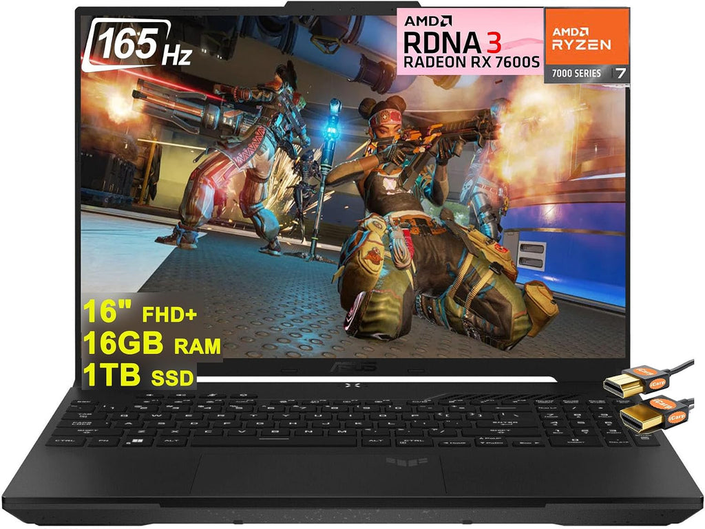 ASUS TUF Gaming A16 Laptop 16' FHD+ 165Hz 7ms 100% sRGB AMD Octa-core Ryzen 7 7735HS 16GB RAM 1TB SSD Radeon RX 7600S 8GB Graphic (>RTX 4060) Backlit Type-C USB4 Fast Charging Win11 + HDMI Cable
