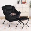 Furlide Lazy Chair with Ottoman, Modern Accent Chair with Armrests and a Side Pocket, Velvet Black Accent Chairs, Reading Chairs, Oversized Armchairs for Bedroom, Study, Living Room, Courtyard