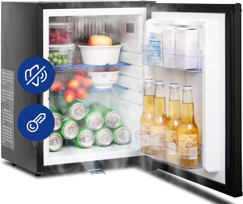 Mini Fridge with lock 110V/12V Compact Refrigerator 1.4 Cu.Ft, Reversible Door, Quiet Absorption, Mini Fridge for Bedroom Office RV Camper Semi Truck