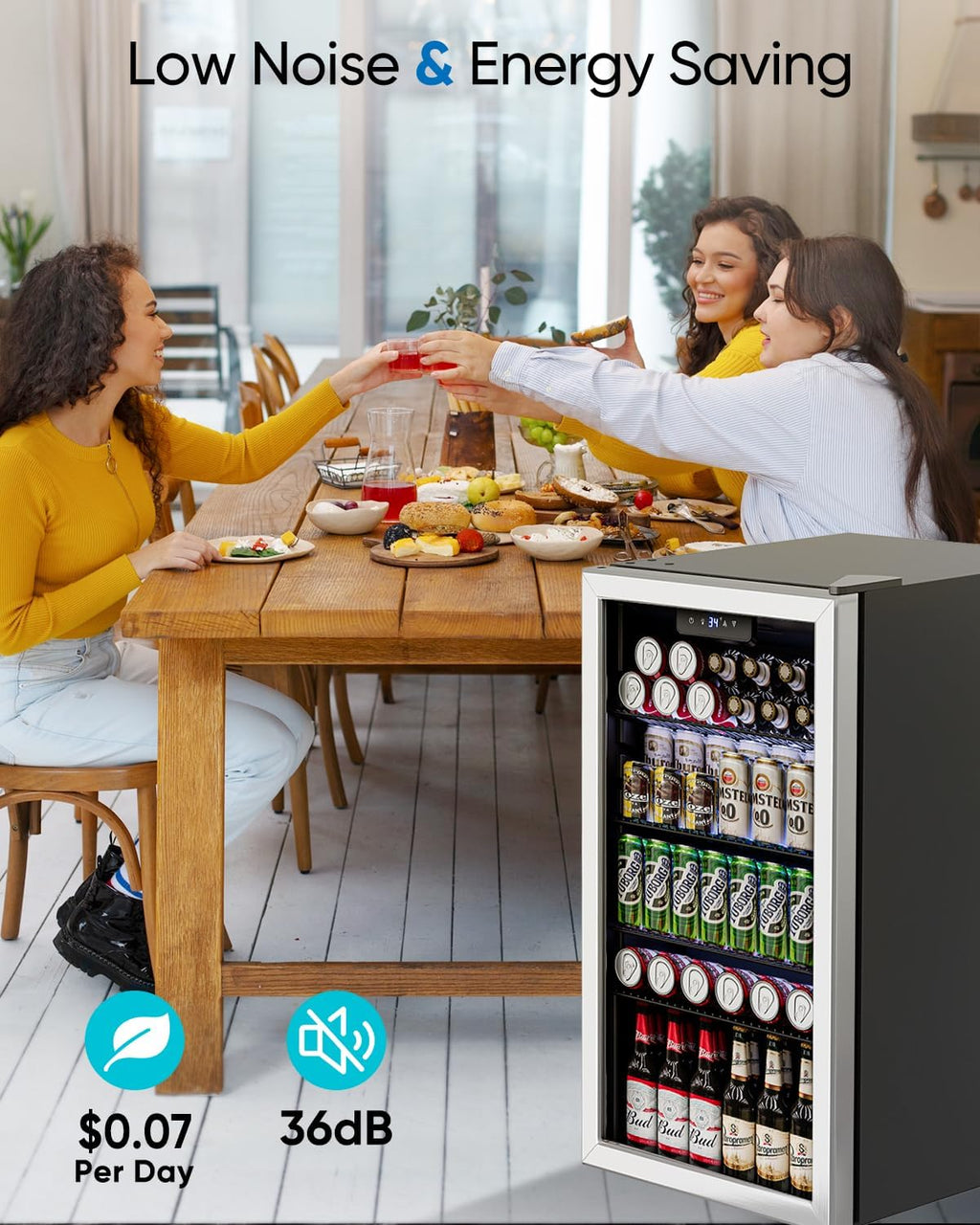 Feelfunn 3.2 Cu.Ft Mini Fridge with Glass Door - 126 Can Beverage Refrigerator Cooler for Drink Beer Wine Soda, Small Refrigerator for Bedroom Office Bar Dorm, 4 Adjustable Shelves, Silver