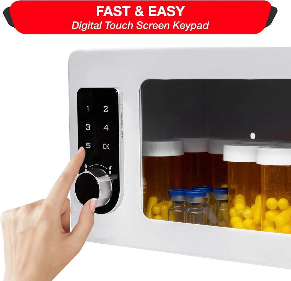 Medication Lock Box with Digital Keypad – Secure Storage Cabinet for Prescription Drugs, Insulin, Narcotics – Wall Mount or Refrigerator Safe – Touch Code Lock