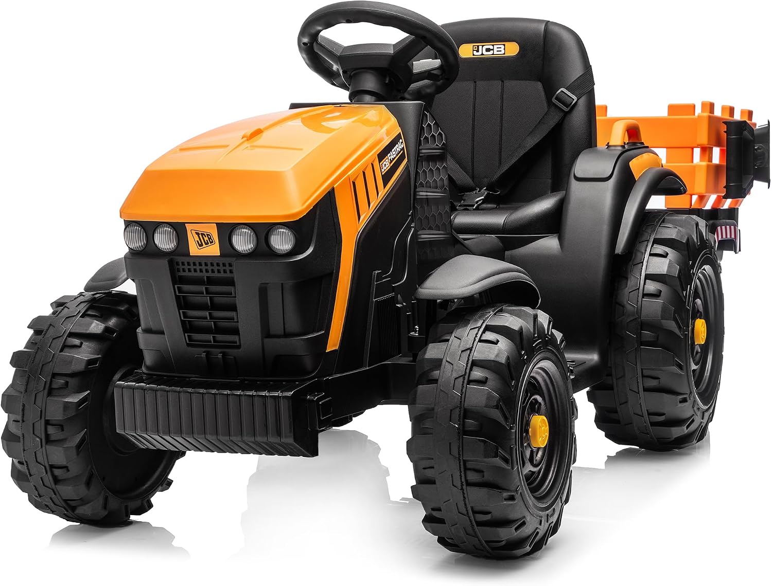 Hikiddo Licensed JCB 24V Electric Ride on Trator for Big Kids 3-8 with Trailer, Remote Control, 400W Motors - Yellow