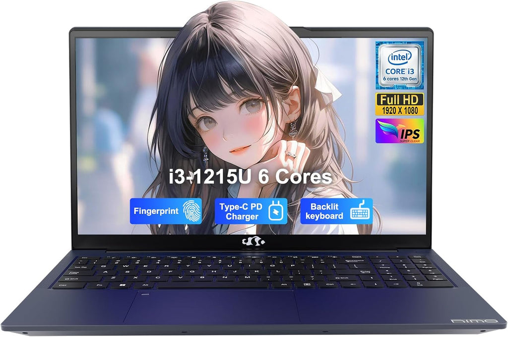NIMO 15.6' FHD IPS Ultra-Light Laptop, Intel Hexa Cores I3 (Up to 4.4GHz, beat i7-1165G7), 65W PD Fast Charge, 8GB RAM 256GB SSD, Backlit Keyboard, Fingerprint PC for Campus Nomad & Remote Work