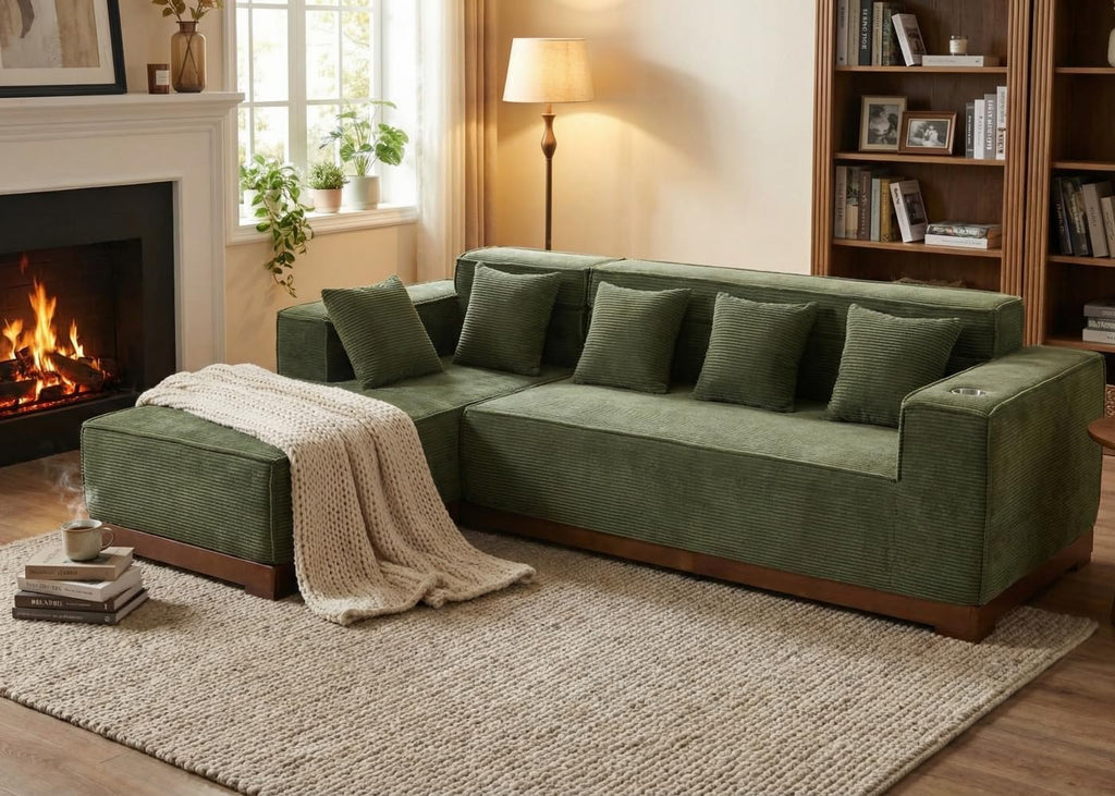 LIKIMIO 110-Inch L-Shaped Sofa Couch | LED Lighting
