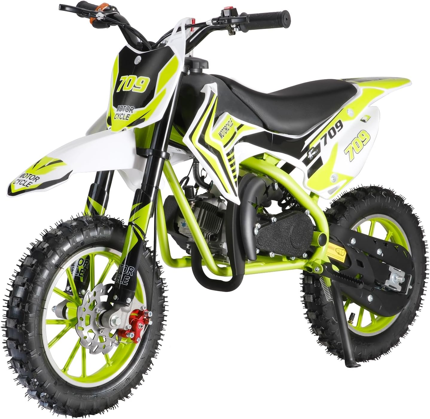 50cc Kids Dirt Bike | Gas Powered Mini Motorcycle for Ages 8-14 with 10' Off-Road Tires & Front-Rear Disc Brakes Green B