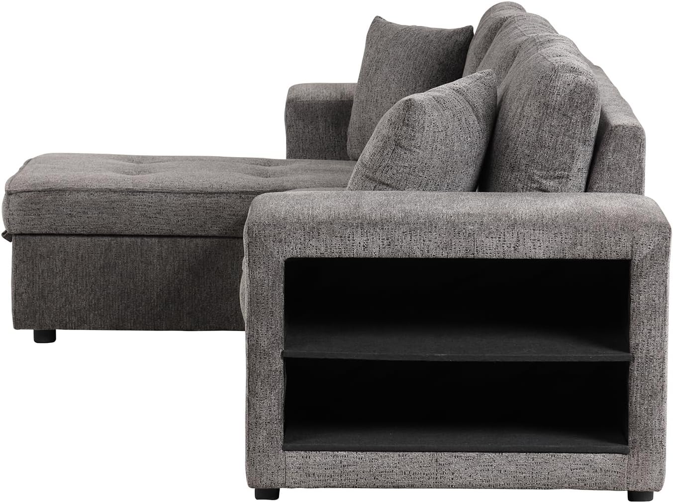 104.5 inch Reversible Sleeper Sectional Sofa with Pull Out Bed , Convertible L Shaped Sectional Couch with Storage Chaise and 2 Stools , Tufted Upholstered Pullout Sofa Bed for Living Room Apartment
