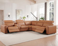 AMERLIFE Power Recliner Sectional Sofa with Storage/USB Port, Leather Recliner Sofa with Adjustable Headrest, Reclining Sectional Couches with Console and Cup Holder for Living Room (Brown, 5-Seater)