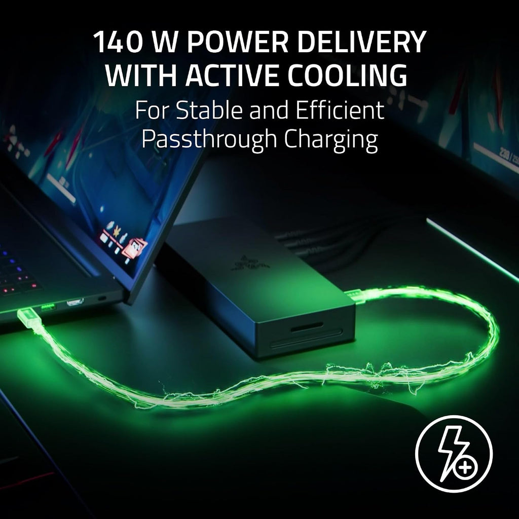 Razer Thunderbolt 5 Dock Chroma: 11 Port Docking Station with M.2 SSD Slot - 120Gbps Transfer Speeds - 3X 4K Displays at 144 Hz on TB5/4 Laptops - 140W PD Charging - Active Cooling - TB Share - Black