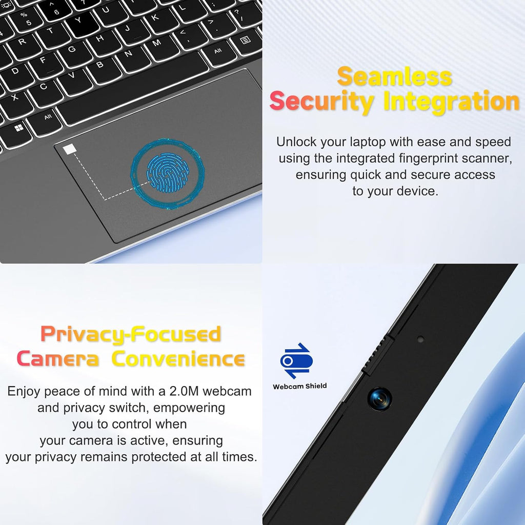 15.6-FHD-Laptop Student-Laptop, 16GB RAM 256GB SSD, Intel Pentium Quad-Core N100 Processor (Up to 3.4GHz) Backlit Keyboard Fingerprint WiFi 6 BT5.2 Business-Laptop, 2 Years Warranty Windows 11 Laptop