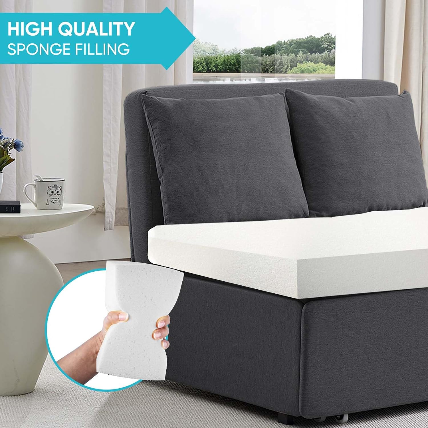 CECER 43.3' Twin Size Pull Out Sofa Bed, Pull Out Couch Bed with 2 Pillows, Linen Convertible Sleeper Sofa with Comfy Mattress, 2 in 1 Armless Loveseat Beds for Small Space-Dark Grey