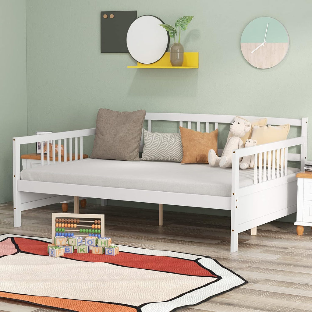 Giantex Full Size Daybed, Wooden Daybed Sofa Bed Frame with Wood Slat Support for Kids Teens, Multi-Functional Day Bed for Living Room Bedroom Guest Room, No Box Spring Needed, White