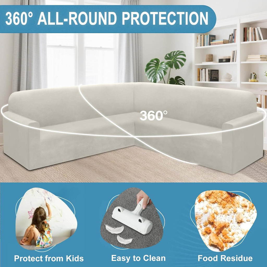 HDCAXKJ Corner Sectional Couch Covers Velvet Stretch L Shape Sofa Cover Soft Thick Sectional Slipcovers U Shaped Living Room Non Slip Magic Furniture Protector for Pet Dogs (Air Gray, Large)