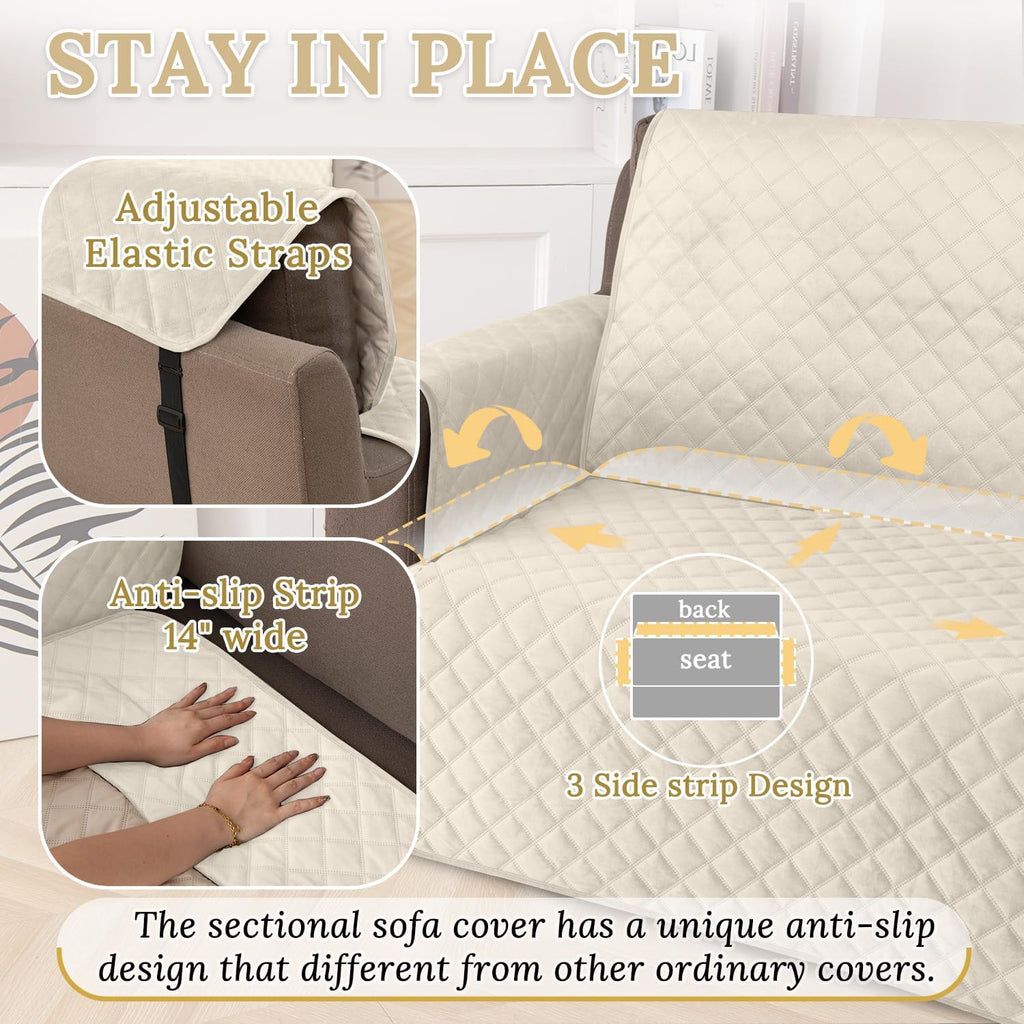 HDCAXKJ Waterproof Corner Sectional Couch Cover Velvet L Shape Sofa Covers for Pets Dogs Soft Heavy Duty U Shaped Sofa Slipcovers Sets for Sectional Non Slip Furniture Protector (Beige, Small)