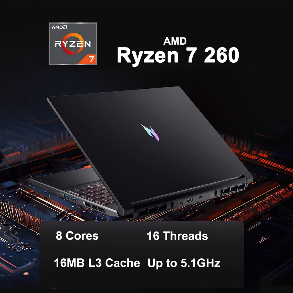 acer Nitro V 16 AI Gaming Laptop 16' WUXGA IPS 180Hz AMD Zen 4 Octa-Core Ryzen 7 260 32GB RAM 1TB SSD GeForce RTX 5050 (Up to 421 AI Tops) Backlit Wi-Fi6E Win11Pro w/ICP Hub
