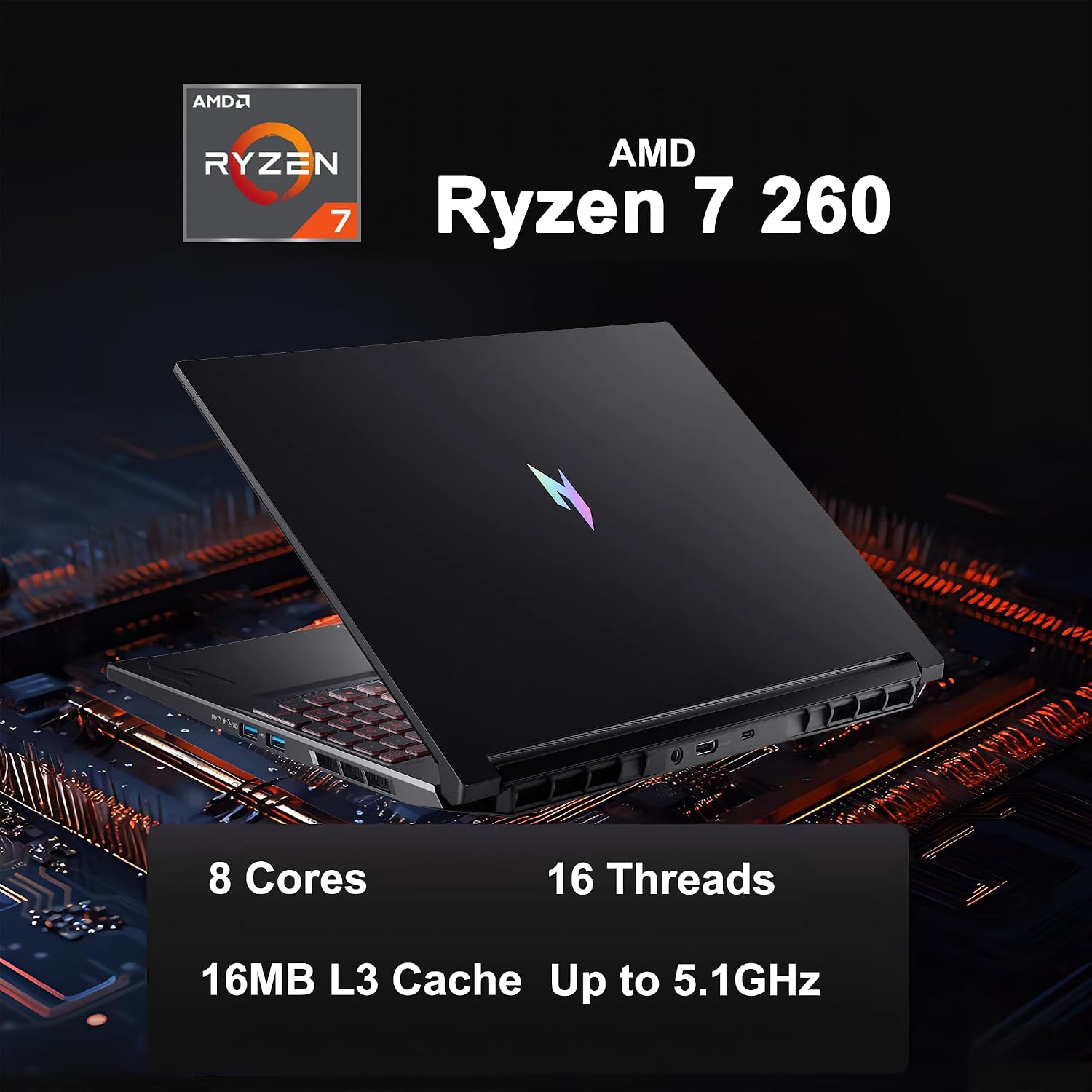 acer Nitro V 16 AI Gaming Laptop 16' WUXGA IPS 180Hz AMD Zen 4 Octa-Core Ryzen 7 260 32GB RAM 2TB SSD GeForce RTX 5050 (Up to 421 AI Tops) Backlit Wi-Fi6E Win11Pro w/ICP Hub