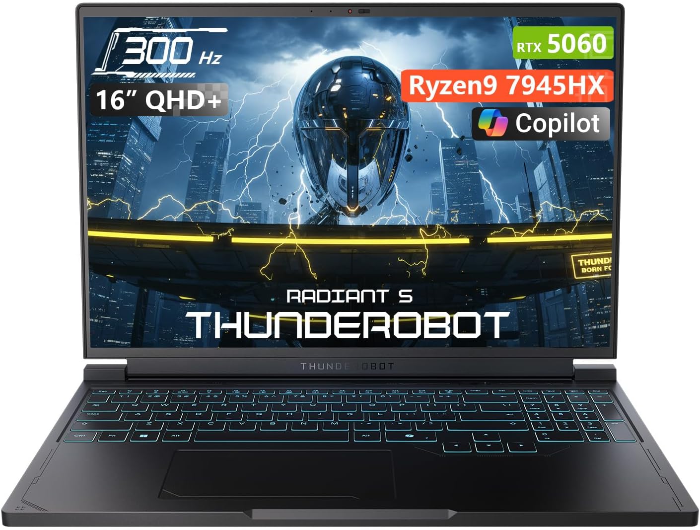 Thunderobot Radiant 16S R9 5060 300Hz Gaming Laptop, 16' QHD+ 2.5K, AMD Ryzen 9 7945HX, GeForce RTX 5060, up to 300Hz Hummingbird Display, 16GB DDR5, 1TB SSD, RGB Backlit KB, Wi-Fi 6, Win 11 Home