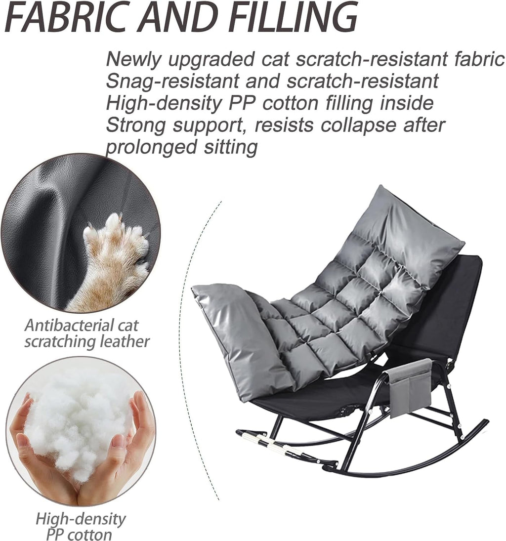 Outdoor Rocking Chair - Foldable Ottoman Glider Chair - 5-Way Adjustable Recliner Chair - Removable Waterproof Cushion ，for Porch,Patio,Garden, BalconyGrey,145 * 60 * 50cm
