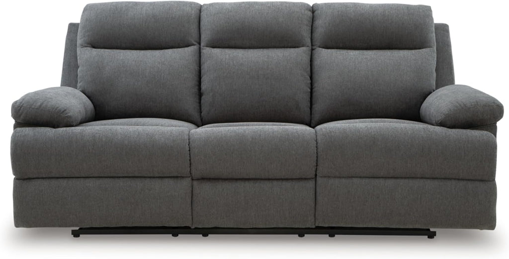 Signature Design by Ashley Yarrow Lane Classic Chenille Manual Pull Tab Reclining Sofa with Drop Down Table and USB Charging, Gray