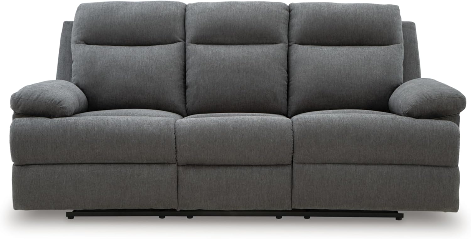 Signature Design by Ashley Yarrow Lane Classic Chenille Manual Pull Tab Reclining Sofa with Drop Down Table and USB Charging, Gray