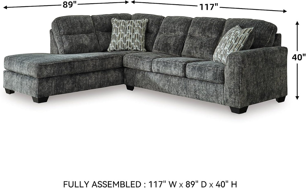 Signature Design by Ashley Lonoke Casual Left-Arm Facing 2-Piece Sectional with Chaise, Loose Seat Cushions, Throw Pillows Included, Gray