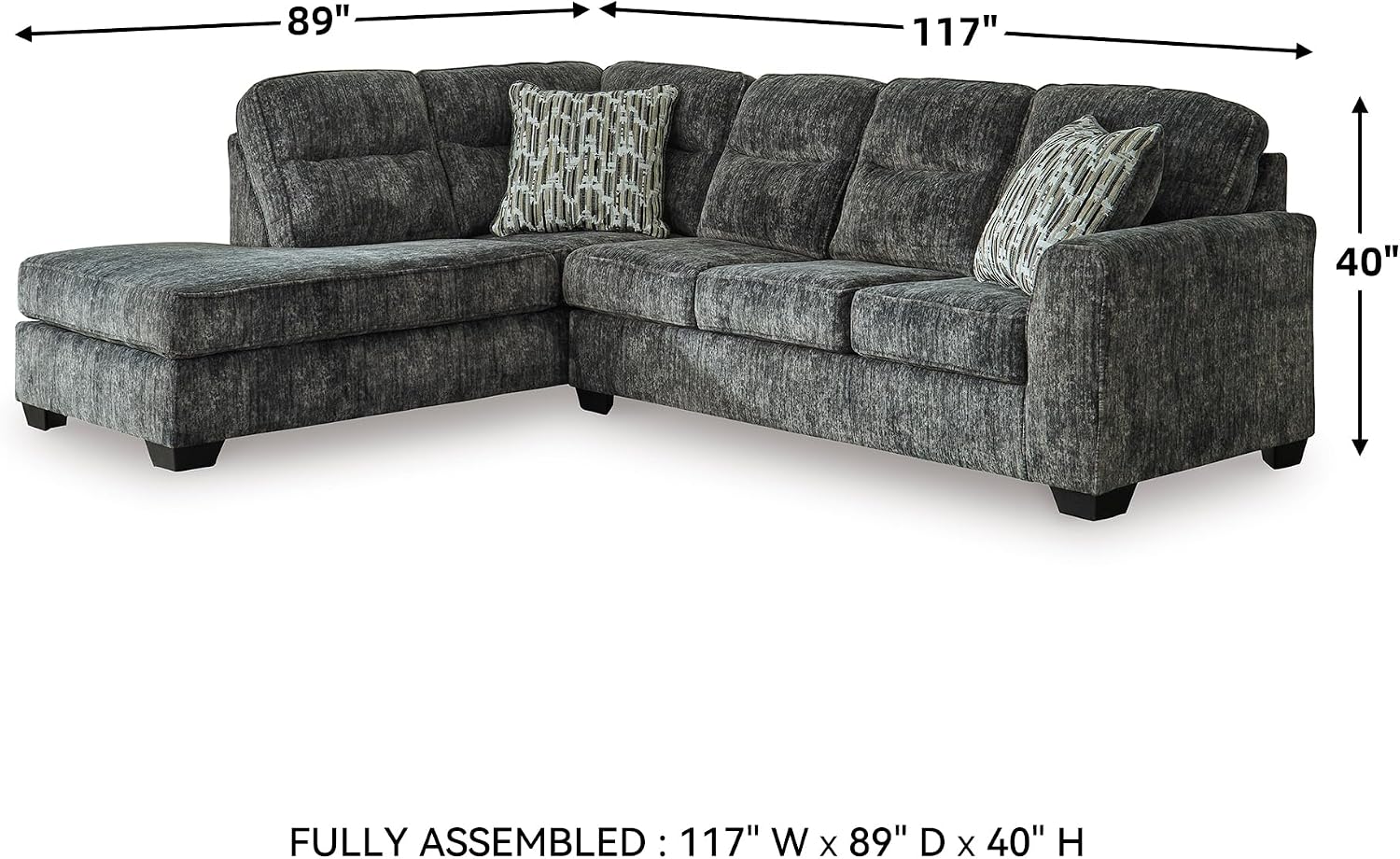 Signature Design by Ashley Lonoke Casual Left-Arm Facing 2-Piece Sectional with Chaise, Loose Seat Cushions, Throw Pillows Included, Gray