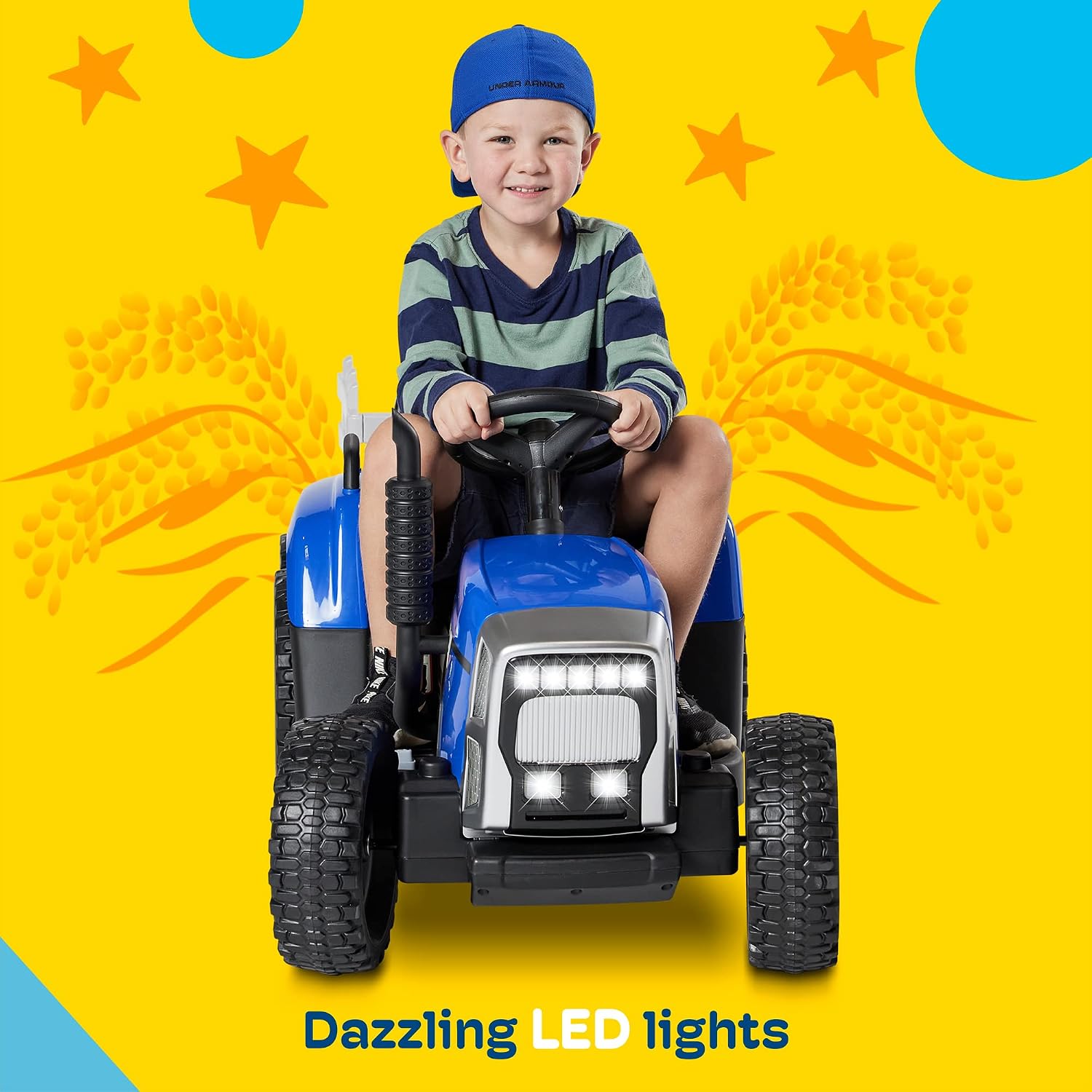 Kidzone 12V7AH Premium Version w/EVA Treaded Tires Dual 35W Motors Boost Power Torque Remote Control Electric Tractor w/Trailer Toddler Ride On Toy 3-Gear-Shift, 7-LED Lights Bluetooth,Pink