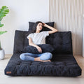 MAXYOYO Folding Sofa Bed, Tufted Bean Bag Bed with Pillows Floor Mattress for Adults, Extra Thick and Long Floor Sofa, Full Floor Couch Bed for Bedroom Living Room, Black, 54x91 Inch
