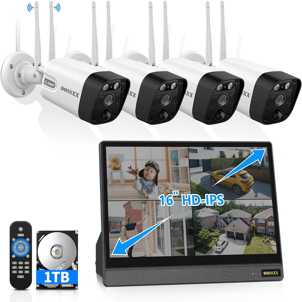 (2026 Update) Wireless WiFi Outdoor Security Camera System with Monitor, Built-in Screen NVR, Dual Antenna Cameras 55% Stronger Signal, 130° Wide Angle, 65ft Night Vision, 2-Way Audio, No Monthly Fee