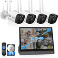 (2026 Update) Wireless WiFi Outdoor Security Camera System with Monitor, Built-in Screen NVR, Dual Antenna Cameras 55% Stronger Signal, 130° Wide Angle, 65ft Night Vision, 2-Way Audio, No Monthly Fee