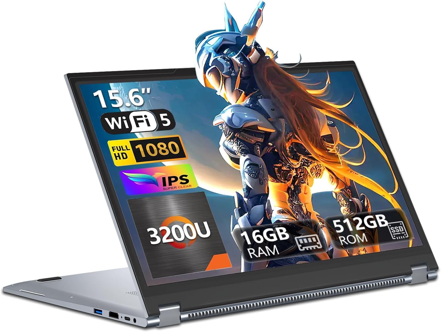 DUNHOO 15.6 Inch 2 in 1 Laptop, Touchscreen Convertible Laptop with Ryzen 3-3200U(up to 3.5GHz),16GB RAM 512GB SSD, 360° Rotating Touch Screen Laptop Computer, WIFI5 BT5.1 Backlit Keyboard