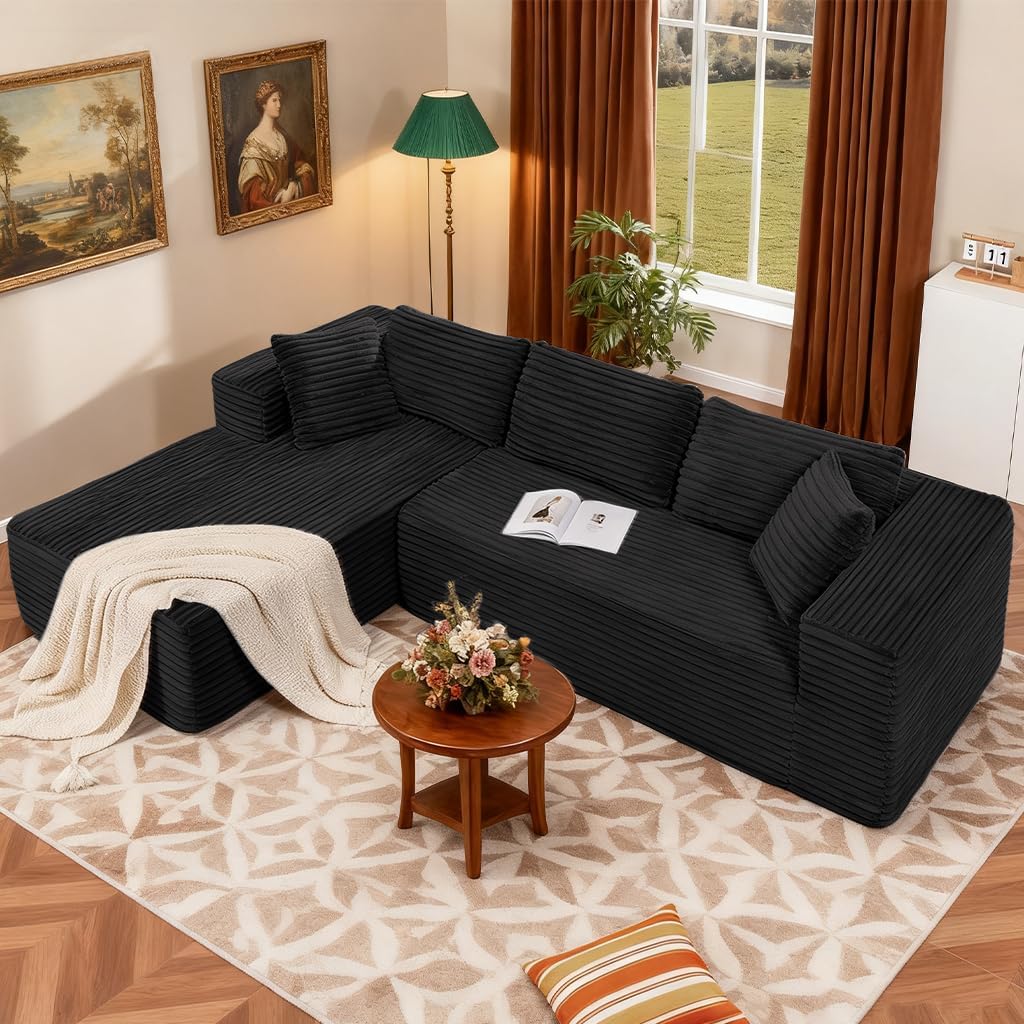 COMHOMA 105'Modular Sectional Sofa with Deep Seat,Cloud Upholstered L-Shape Couch Wide Arms Corduroy Fabric High-Density Foam Chaise Lounge for Living Room No Assembly Required