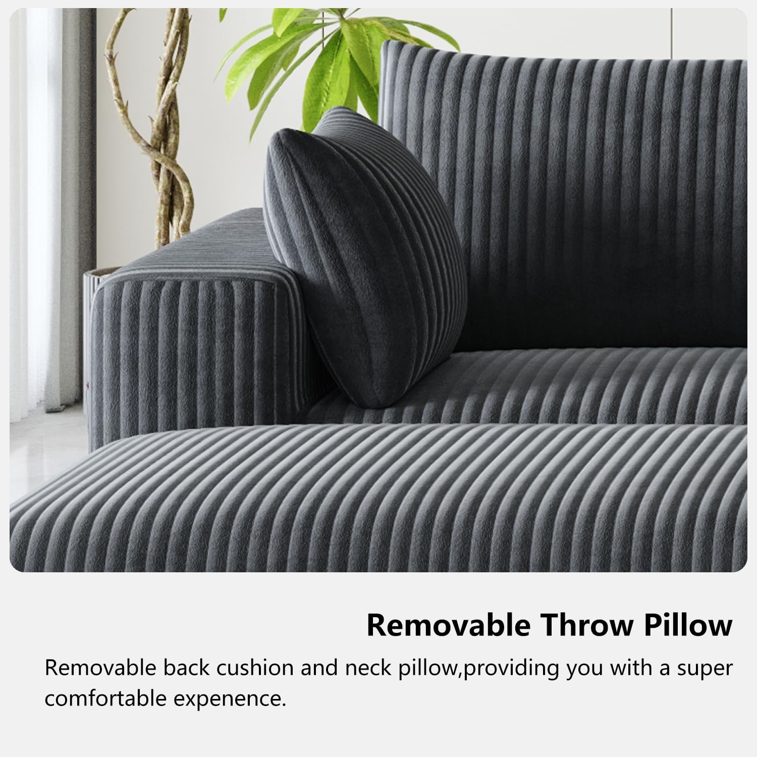 108' Cloud Couch Modular Sectional Sofa for Living Room,L Shaped Boneless Couch with Deep Seat Chaise,No Assembly Required Foam Sleeper Sofa for Apartments,Plush Corduroy Fabric, Dark Gray