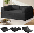 Tri-Fold Foldable Mattress, Convertible Folding Sofa Bed with Removable Arms & Washable Cover, All-in-One Portable Mattress Floor Sofa Bed, No Assembly Required & Non-Slip, Queen Size, Black