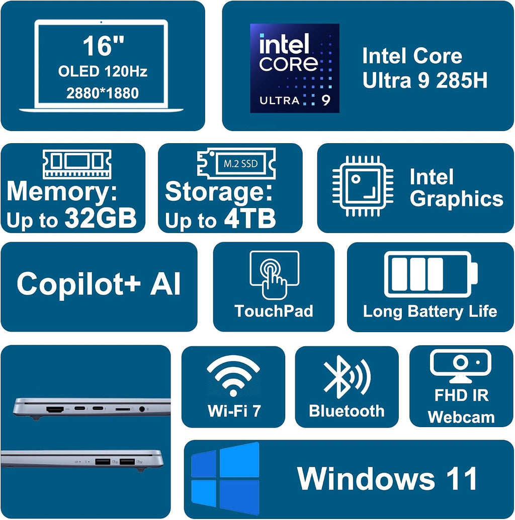 ASUS Vivobook S16 AI PC Laptop 16' 2.8k OLED 120Hz (600nits HDR, 100% DCI-P3) Intel 16-core Ultra 9 285H 32GB DDR5 2TB SSD Backlit for Creator Business Professional Work Win11 ICP Hub w/Copilot+ AI