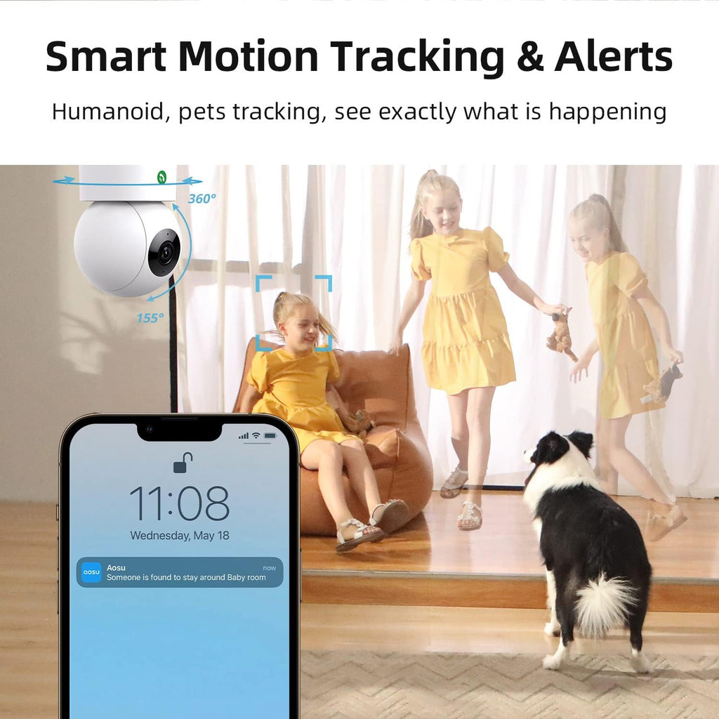 AOSU 2K Security Camera Indoor, Baby Monitor Pet Camera 2 Pack Security Cameras Outdoor Wireless, 2 Cam-Kit, No Subscription,