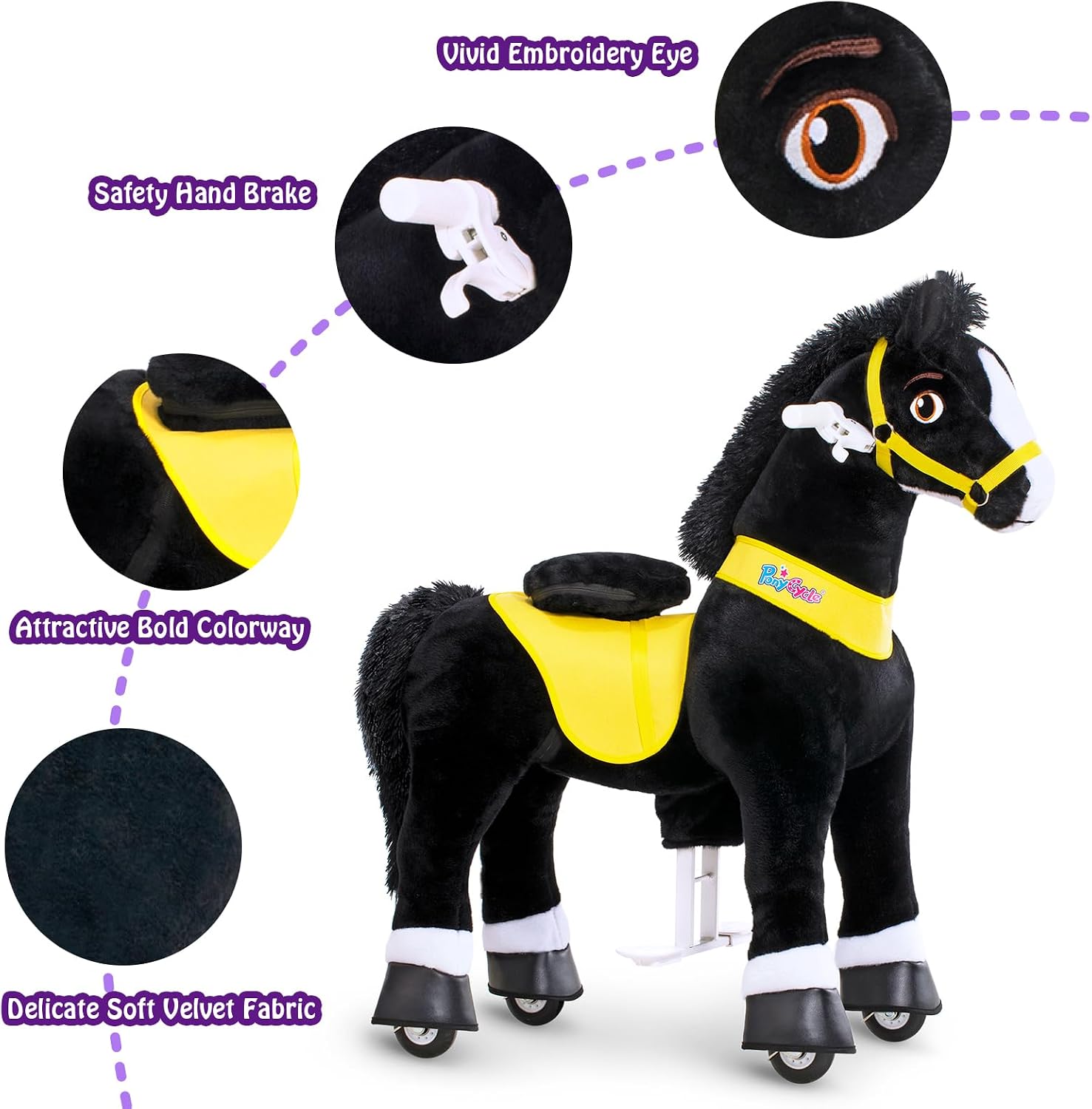 PonyCycle Kids Ride on Toys Horses for Toddlers 3-4 Ride on Horse Walking Horse Size 3 No Battery Required Pony Cycle Plush Animal Giddy up Spirit Riding Toys Black E338