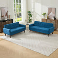 Kingfun Living Room Furniture Sets, Loveseat & Standard, Mid Century Modern Decor Sofa Couches, Button Tufted Upholstered Furniture, Blue | linen fabric, button tufted, solid wood foot, pocket spring, wood slats frame