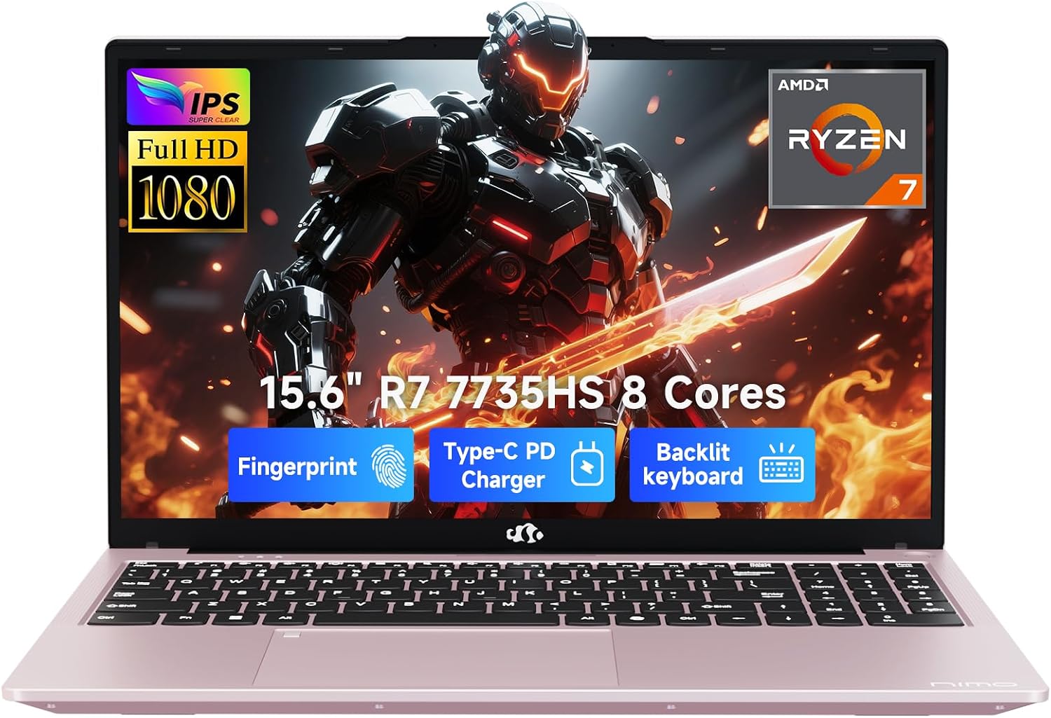 NIMO 15.6' IPS FHD Gaming Laptop, AMD 8 Cores Ryzen 7 7735HS (Beat i7-12650H, Up to 4.75GHz) 32GB DDR5 RAM 1TB SSD Computer with Radeon 680M 100W Type-C Backlit Keyboard Fingerprint Unlock