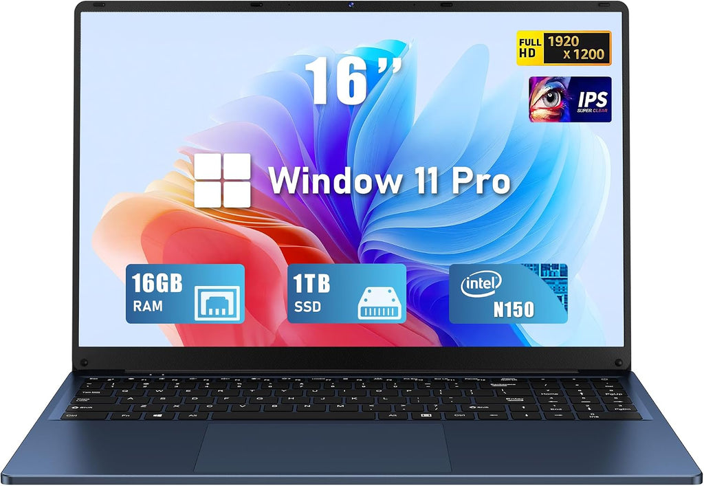 FUNYET Laptop Computer, Gaming Laptops 2026, 16 Inch Lap Top PC Windows 11 Pro, 16GB RAM 1TB SSD, Intel N150 Processor(up to 3.6GHz), Office 365, Backlit Keyboard, 2-Year Warranty, Students, Business