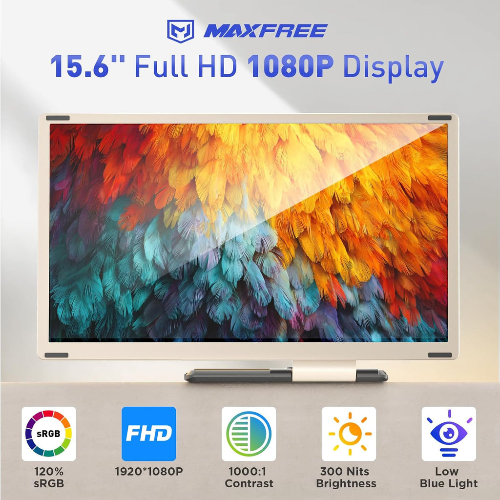 Maxfree Laptop Screen Extender, 15.6'' Dual Monitor for Laptop 13'-17.3', FHD 1080P, 11 Display Modes, Plug & Play Triple Screen Monitor for Mac Windows – Ideal for Office, Travel, Gaming