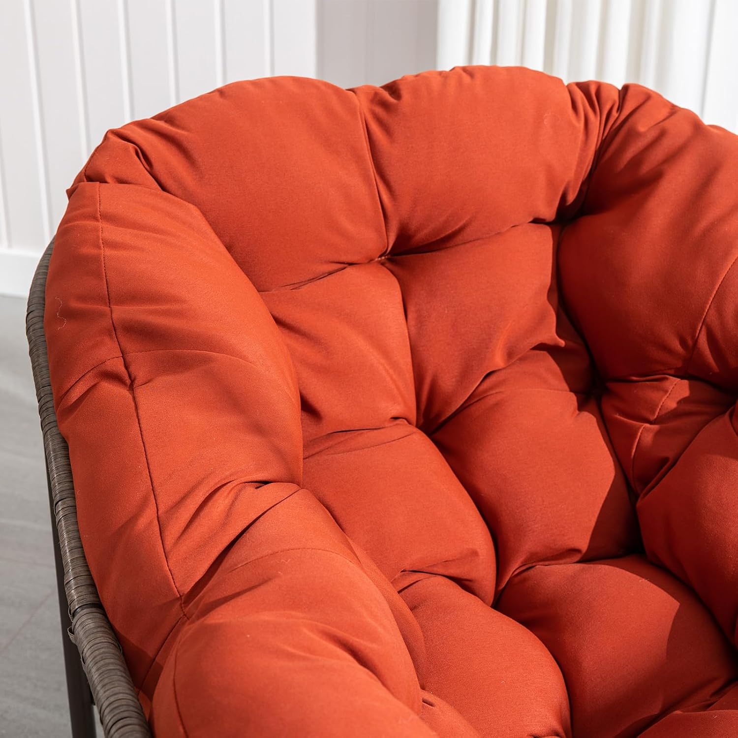 JEEOHEY Papasan Rocking Chairs Outdoor Indoor, Oversized Rattan Rocker Patio Chair with Padded Cushion, Comfy Modern Indoor Egg Chair for Living Room, Bedroom, Porch, Garden, Balcony(Velvet, Orange)