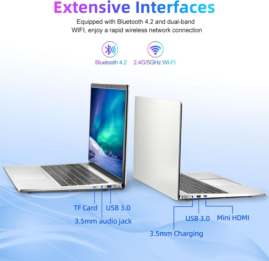 Laptop 15.6 Inch, 4GB DDR4 128GB SSD Laptops Computer with Intel Celeron Quad Core Processor, Intel UHD Graphics 600, Mini HDMI, Webcam, 2.4G/5GHz WiFi, 2*USB3.2, Bluetooth4.2