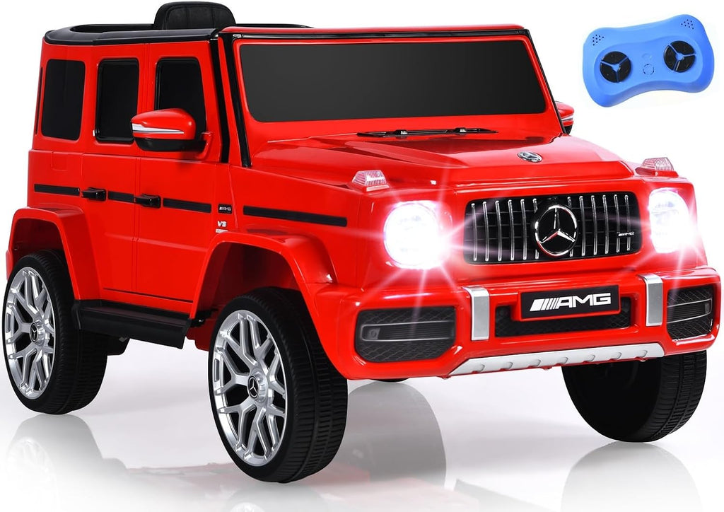 INFANS Licensed Mercedes Benz G63 Kids Ride On Car, 12V Electric Vehicle with Remote Control, Double Open Doors, Music, Bluetooth, Wheels Suspension, Battery Powered for Children Boy Girl (Red)