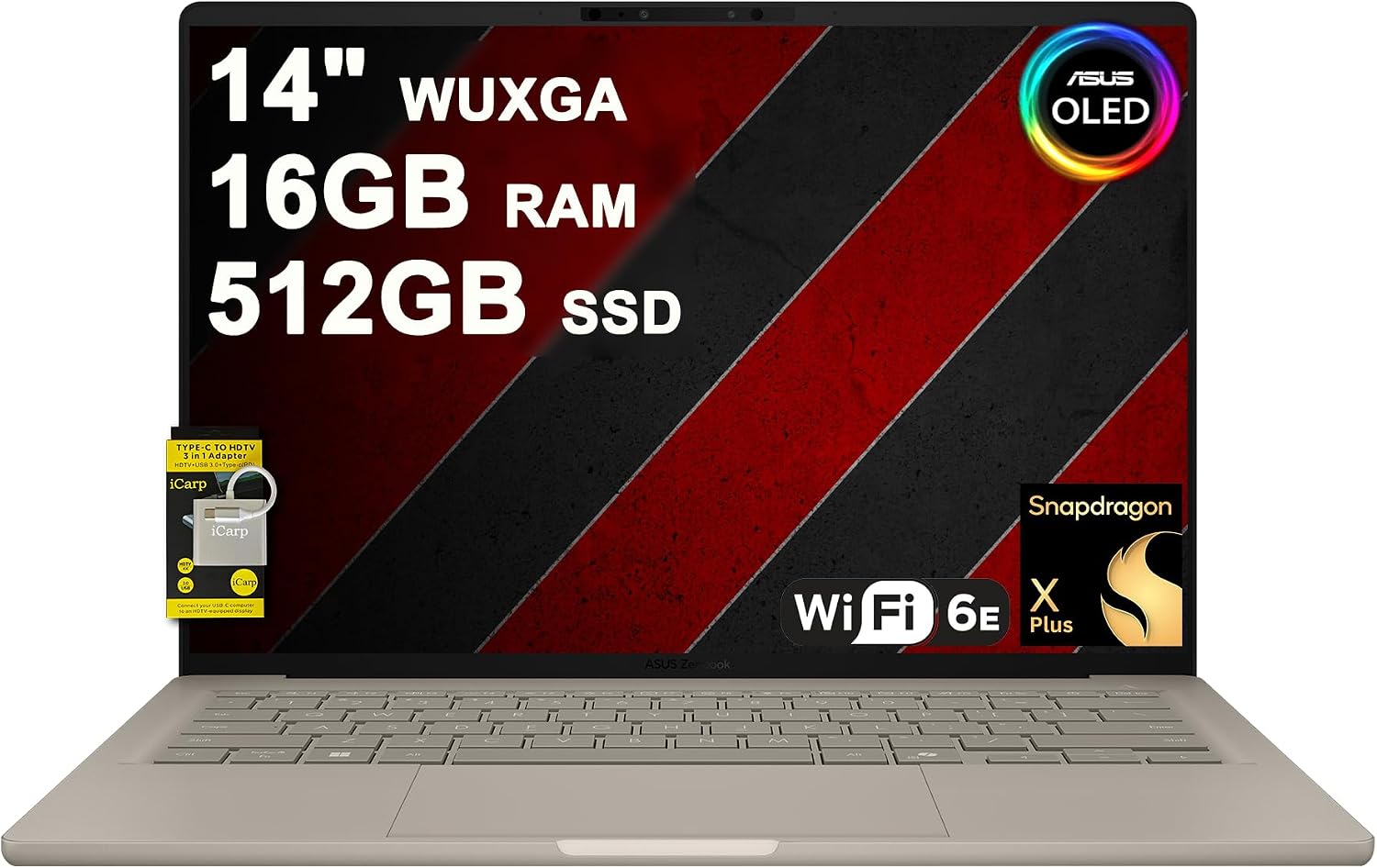 ASUS Zenbook A14 Laptop 14' WUXGA OLED (100% DCI-P3, 600nits HDR) Qualcomm 8-core Snapdragon X Plus (Up to 45 Tops) 16GB DDR5 512GB SSD for Creator Business Professional Win11 ICP Hub