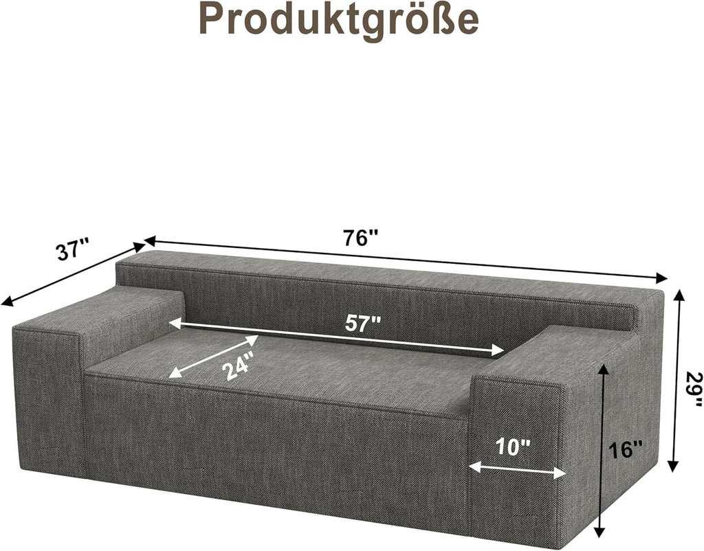 PurrJoys Modular Sectional Sofa, 3 Seater 105' Deep Seat Corduroy Lounge Sofa with Movable Cushions, Modular Couch for Small Spaces, Living Room, Bedroom, Apartment, Office - Gery